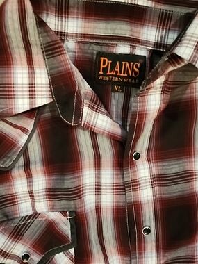 PLAINS Westernwear Men's Red Plaid Casual Button-Down Long Sleeve Shirt